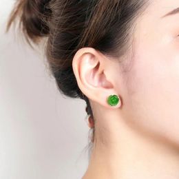 Stud Earrings Imitation An Jasper Jadeite Rose Flower Emerald Green Jade Female