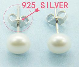 Stud Earrings Freshwater Pearl 6-6.5MM Ivory White Flat Round Button Earring