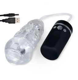 USB Rechargeable Strong Suck Machine Oral Sex Male Masturbator Cup Electric Blowjob Vibrating Pocket Pussy Sex Toy For Men Y191015688217