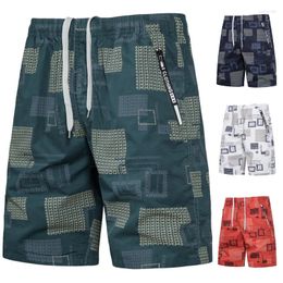 Men's Shorts Summer Beach Multiple Pockets Large Size Sports Casual Half Pants White Green Print Man Streetwear