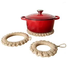 Table Mats Flax Woven Trivets Heat Insulated Pad Round Household Braided Place-mat For Pots Pans DishesTeapot And Tabletop