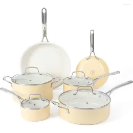 Cookware Sets 10 Piece Enamel Heavy Gauge Aluminum Pots And Pans Set