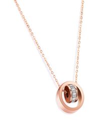 rose gold Colour stainless steel double rings pendant zircon women Jewellery necklace set2857140