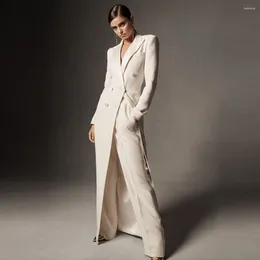 Men's Suits 2024 Elegant Women's 2 Pieces Double Breasted Long Coat Women Slim Fit Party Dress Blazer Pants