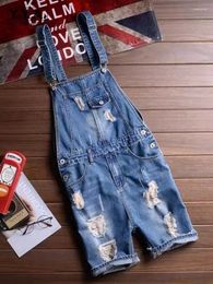 Men's Jeans Men Summer Rompers Hole Ripped Straight Cargo Denim Shorts Hip Hop Strap Overalls Size 5XL High Street Fashion Casual