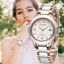 Wristwatches LIGE SUNKTA Fashion Women Watch Ladies Bracelet Ceramic Quartz Clocks Date Creative Waterproof Watches For Woman