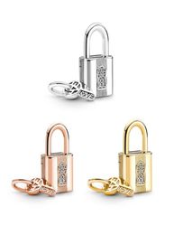 Shine Gold Color Padlock and Key Dangle Charm 925 Sterling Silver Beads For Jewelry Making Fit Original Bracelets Fashion DIY 760088C01 780088C01 790088C018560430