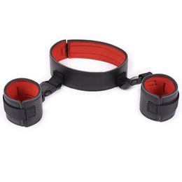 Leather Handcuffs Neck Collar Adult Games Erotic BDSM Bondage Slave Fetish Restraints Sex Toys For Couples Sex tool Women