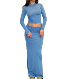 Casual Dresses Women S Sexy Off Shoulder Ruffle Crop Top And High Waist Skirt Set Y2K Clubwear Outfits With Slit