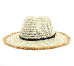 Plain Paper Straw Jazz Hat Men Women Wide Brim Panama Sun Hats Belt Buckle Decor Unisex Cowboy Cowgirl Hat Beach Cap5284893