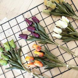 Decorative Flowers Retro Tulip Artificial Bride Flower Real Touch Bouquet Pu Fake For Wedding Living Room Decoration Arrangement