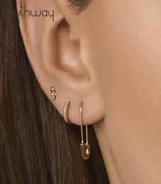 3 pcs Hoop set Paperclip Safety Pin Earrings Geometric Unique Rhinestone paved metal flower stud earrings Jewelry2928915