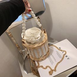 Bag Elegant Female Pearl Tote 2024 Summer High Quality Straw Women's Designer Handbag Chain Shoulder Messenger Banquet