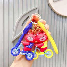 Cute Cartoon Doll Red Teddy Bear Male Pendant, Bicycle Couple Keychain, Car Pendant Keychain