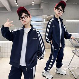 Clothing Sets Spring Autumn Boys Navy Striped Zip Sweatshirt Coats Sweatpant School Kids Tracksuit Children Outfit Jogging Suit 5-16 Yrs