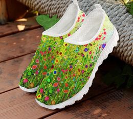 Casual Shoes Flat For Femme Oil Painting Flowers Mesh Outdoor Walk Sneaker Women Slip On Loafers Footwear