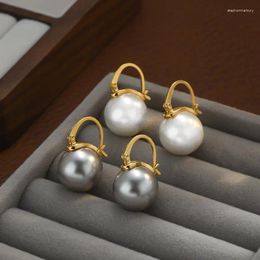 Backs Earrings Women's Gold Plated 12mm Large White Pearl Imitation Fashion Jewellery