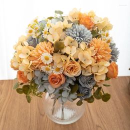 Decorative Flowers Artificial Flower Ball Sunflower Silk Rose Bouquet Arrangement Table Wedding Home Party Background Decoration