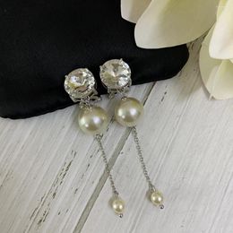 Backs Earrings High End Light Luxury Celebrity Style Sugar Zircon Large Pearl Tassel Ear Clip