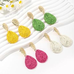 Stud Earrings Colorful Waterdrop Rattan Dangle For Women Girls Hand-Woven Raffia Drop Earring Fashion Boho Summer Holiday Jewelry