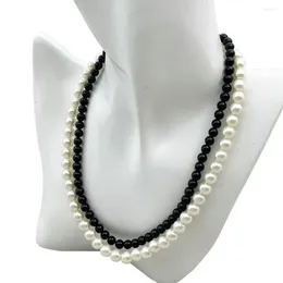 Chains M158 Fashion Jewellery Black Beads White Pearl Double Layered Necklace Women