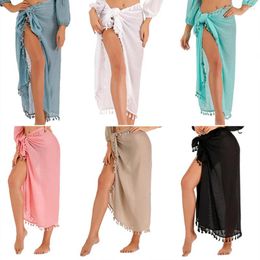 Women Sarongs Bikini Cover Ups Solid Colour Chiffon Beach Wrap Sun Protection Quick-drying Up For