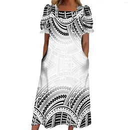 Party Dresses Wholesale Customise Mother Day Micronesian Mumu Dress Polynesian Square Collar Puff Sleeve Midi Puffy White Womens El