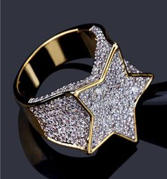 Mens Super Star Gold CZ Bling Bling Ring Micro Pave Cubic Zirconia Simulated Diamonds Hip Hop Mens Jewelry Rings4022841