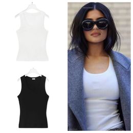 Kadın kırpılmış üst tişörtler tank üst anagram normal kırpılmış pamuk jersey camis dişi femme örgü tees tasarımcı nakış örgü spor nefes alabilen yoga üstleri