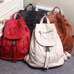 School Bags Luxury Designer Washed Leather Women Backpack Female Shoulders Bag Teenager Fashion Women's S