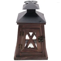 Candle Holders Rustic Wooden Decorative Lantern Vintage Hanging Holder For Indoor Outdoor Wrought Iron Wood