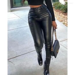 Women's Pants Skinny PU Leather Pencil Fashion Wepbel Women Sexy Casual High Waist Streetwear Pockets Bodycon Trousers