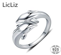 LicLiz Real 925 Sterling Silver Animal Rings For Women Finger Band Dolphin Ring Plain Open Adjustable Rings Anillos Mujer LR0409 S2991115