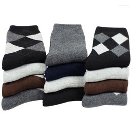 Men's Socks Eur37-44 Men Winter Thicken Warm Terry Male Business Casual Thermal Wool Diamond-shaped Meias 5pairs/lot