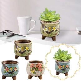 Planters Pots Artificially Carved Ceramic Succulent Flower Pots Hand-painted Rough Pottery Yanxi Basin Colour Succulent Plant Pots In Jingdezh