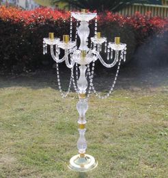 354 Inches Tall Acrylic 5 Arms Candelabra with Crystal Pendants Wedding Decoration Home Decor Event Table Centerpiece58224619909608