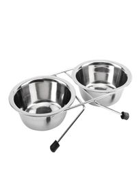 NewStainless Steel Double Bowl Dog Cat Feeder Elevated Stand Raised Dish Feeding Food Water Pet Y2009178952383