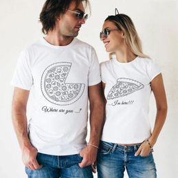 Women's T Shirts Couple T-shirts Set "PIZZA" Of 2 Love Romantic Matching Tee Tops Clothes His And Hers