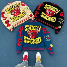 American Retro Letter Flocking Embroidery Jacket And Coat Men Y2K Street Hip Hop Baseball Uniform Couple Casual Top 240417