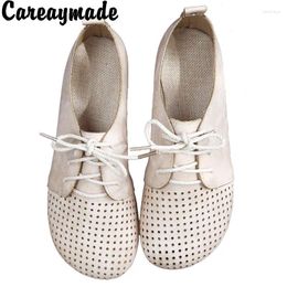 Casual Shoes Careaymade- Women's Retro Hollow Hole Lace Up Single Literature Art Flat Bottom Breathable Soft