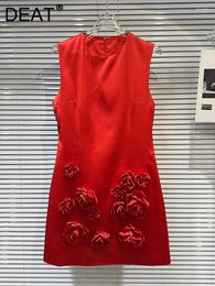 Casual Dresses Women's Dress High Waist Slim 3d Rose Flowers Sleeveless Wrap Hip Elegant Mini 2024 Summer Fashion 29L7329