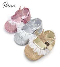 2020 Brand New Newborn Infant Baby Girl Princess Lace Crown Shoes Sequined Cotton Soft Sole Crib Prewalker Shoes First Walkers2752939