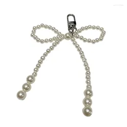 Keychains Simple Bowknot Phone Lanyard Wrist Strap Pearl Beaded Butterfly Bows Keychain