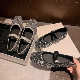 Casual Shoes Fashion Spring Summer Women's Round Toe Sequin Mary Jane Concise Shallow Mouth Flats Dress Sweet Sandals Size 40