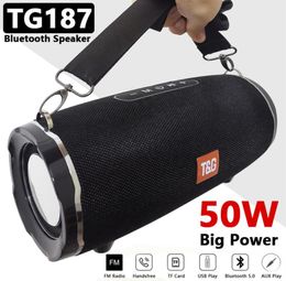 50W High Power TG187 Bluetooth Speaker Waterproof Portable Column For PC Computer Speakers Subwoofer Boom Box Music Center FM TF243701352