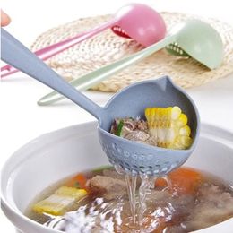 New Soup Spoon Long Handle Kitchen Strainer Solid Colour Cooking Colander Kitchen Scoop Plastic Tableware Colander Hot