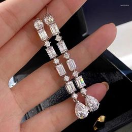 Dangle Earrings Luxury Geometric Water Drop Crystal For Women Delicate Long Tassel Bridal Wedding Handmade Statement