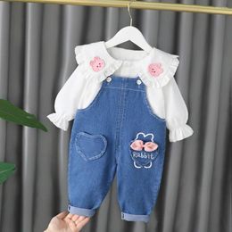 Clothing Sets 2024 Kids Set Cute Girls 0-4year Long Sleeve Shirt Denim Overalls Outfit For Born Baby Girl Clothes