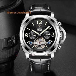 Andere tragbare Geräte Forsinieren mechanische Herren Uhren echtes Lederband Komplett Kalender Tourbillon Automatische Armbanduhren Relogio Maskulino X0821