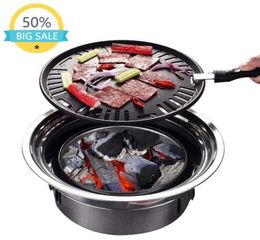 BBQ Charcoal Grill Portable Household Korean Round Carbon Barbecue Camping Stove for OutdoorIndoor and Picnic 2107245981495